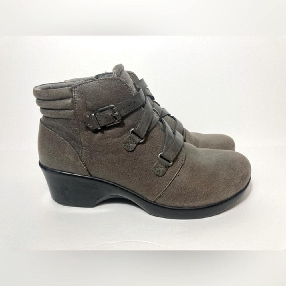 Alegria Indi drifted gray leather wedge ankle boots Women’s size 9 EU 39